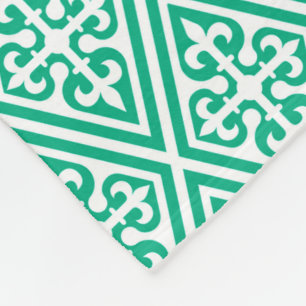 Mediaeval Cross Damask - Turquoise and White Fleece Blanket