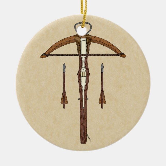 Mediaeval Crossbow with Bolts Ceramic Tree Decoration (Front)