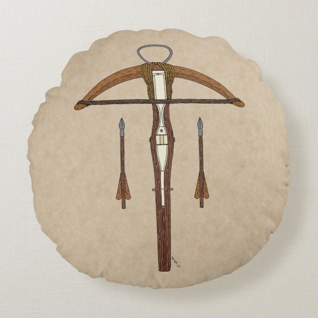 Mediaeval Crossbow with Bolts Round Cushion (Front)