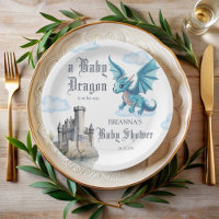 Mediaeval cute blue dragon baby shower customised