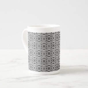 Mediaeval Damask Diamonds, black and white Bone China Mug