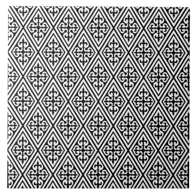 Mediaeval Damask Diamonds, black and white Tile (Front)