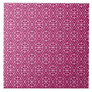 Mediaeval Damask Diamonds, burgundy wine Tile