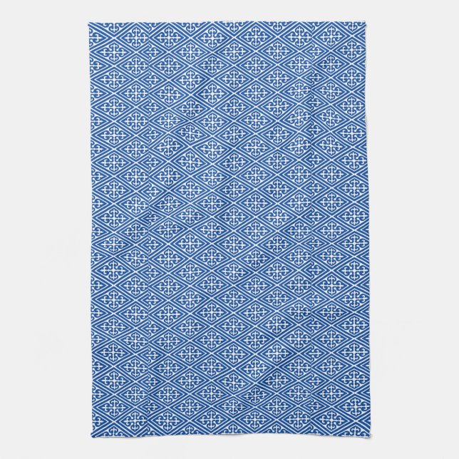 Mediaeval Damask Diamonds, cobalt blue Tea Towel (Vertical)