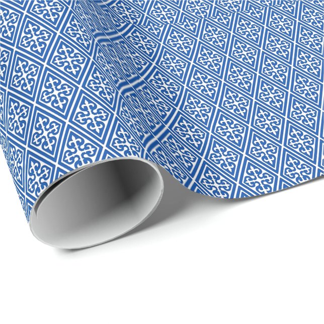 Mediaeval Damask Diamonds, cobalt blue Wrapping Paper (Roll Corner)