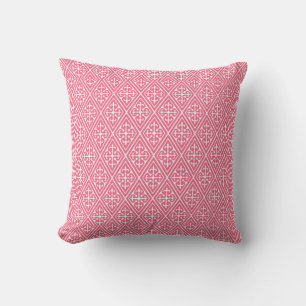 Mediaeval Damask Diamonds, coral pink & white Cushion