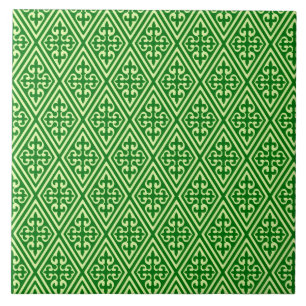 Mediaeval Damask Diamonds, dark pine green Ceramic Tile