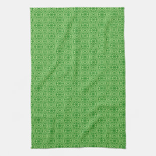 Mediaeval Damask Diamonds, dark pine green Tea Towel