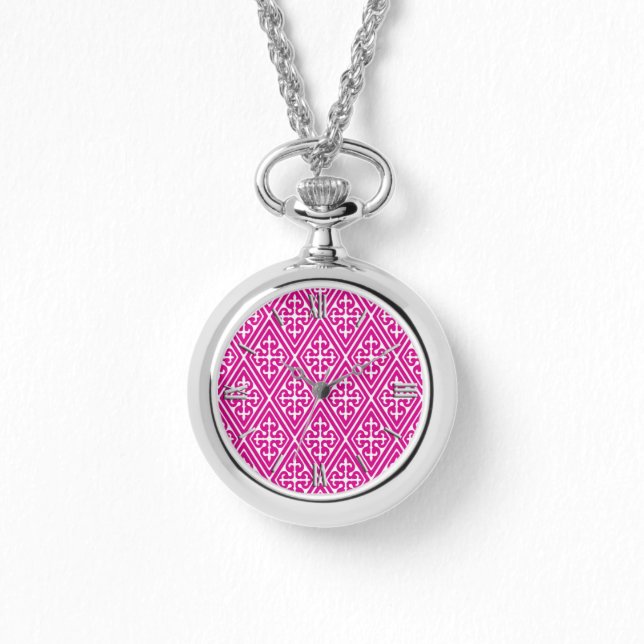 Mediaeval Damask Diamonds, magenta and white Watch (Front)