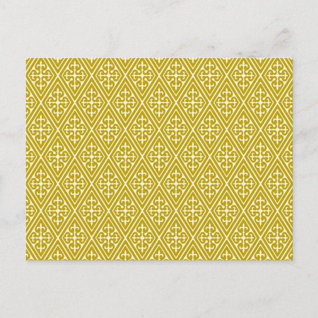 Mediaeval Damask Diamonds, mustard gold Postcard (Front)