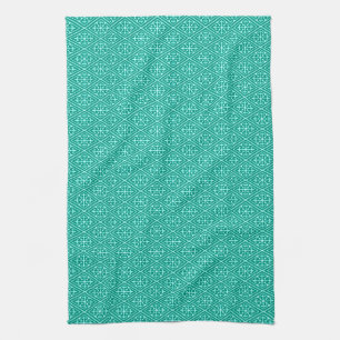Mediaeval Damask Diamonds, turquoise and aqua Tea Towel