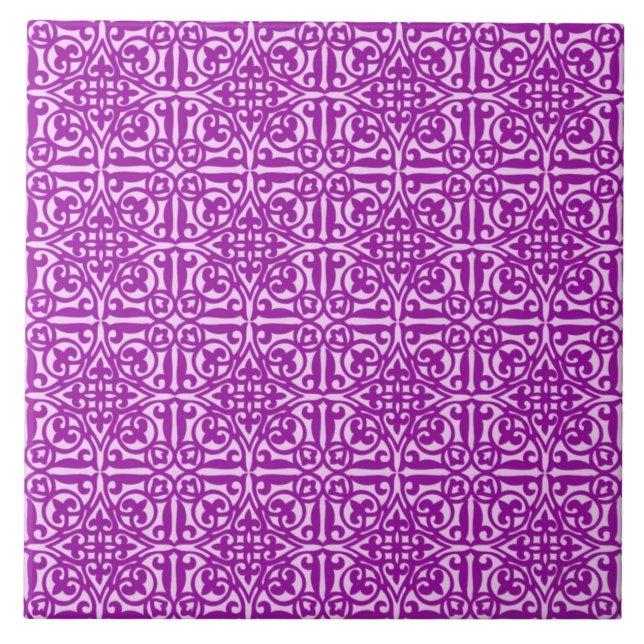 Mediaeval Damask Fleur-de-lis, amethyst purple Ceramic Tile (Front)