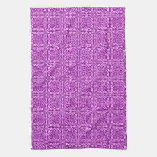 Mediaeval Damask Fleur-de-lis, amethyst purple Tea Towel