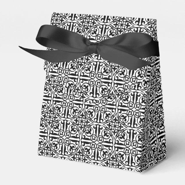 Mediaeval Damask Fleur-de-lis, black and white Favour Box (Front Side)