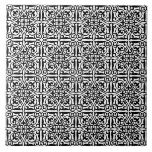 Mediaeval Damask Fleur-de-lis, black and white Tile