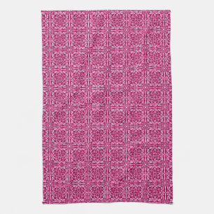 Mediaeval Damask Fleur-de-lis, burgundy wine Tea Towel