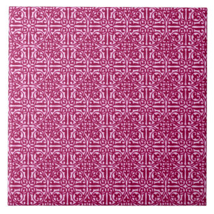 Mediaeval Damask Fleur-de-lis, burgundy wine Tile