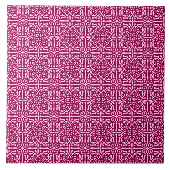 Mediaeval Damask Fleur-de-lis, burgundy wine Tile (Front)