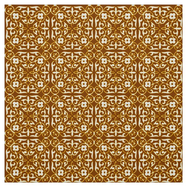 Mediaeval Damask Fleur-de-lis, copper and cream Fabric (Swatch)
