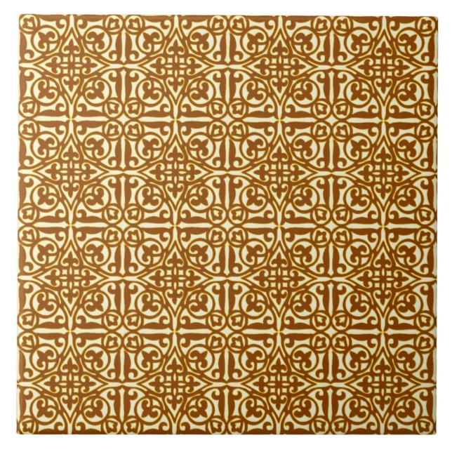 Mediaeval Damask Fleur-de-lis, copper and cream Tile (Front)