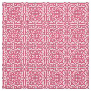 Mediaeval Damask Fleur-de-lis, coral pink & white Fabric