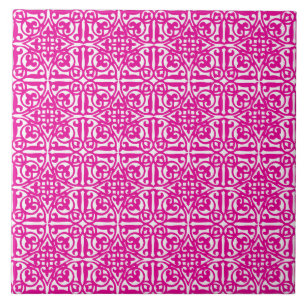 Mediaeval Damask Fleur-de-lis, magenta and white Tile