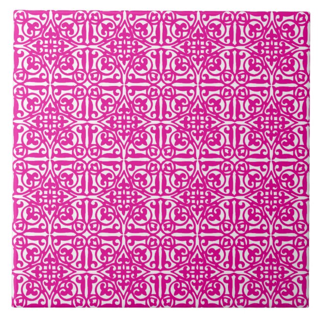 Mediaeval Damask Fleur-de-lis, magenta and white Tile (Front)