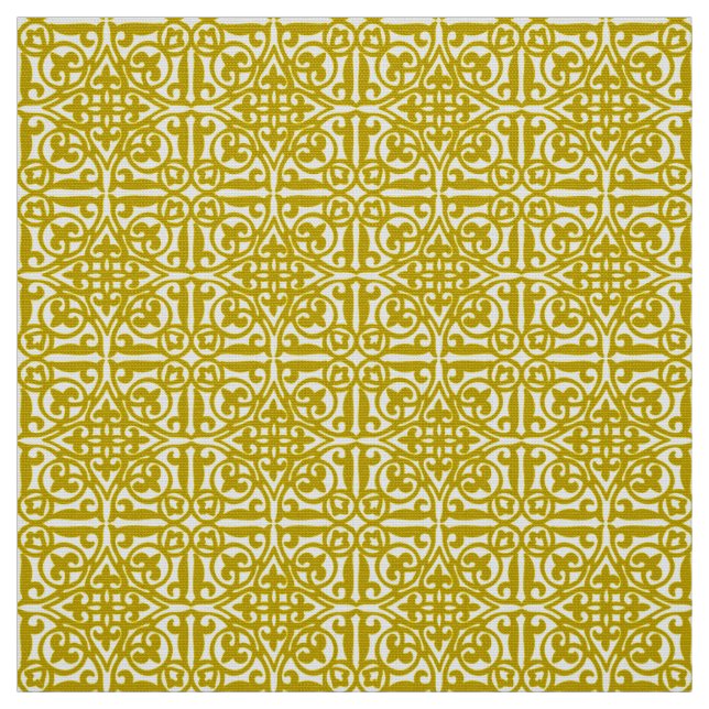 Mediaeval Damask Fleur-de-lis, mustard gold Fabric (Swatch)