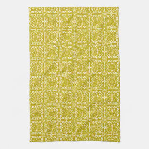 Mediaeval Damask Fleur-de-lis, mustard gold Tea Towel
