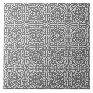 Mediaeval Damask Fleur-de-lis, silver grey Ceramic Tile