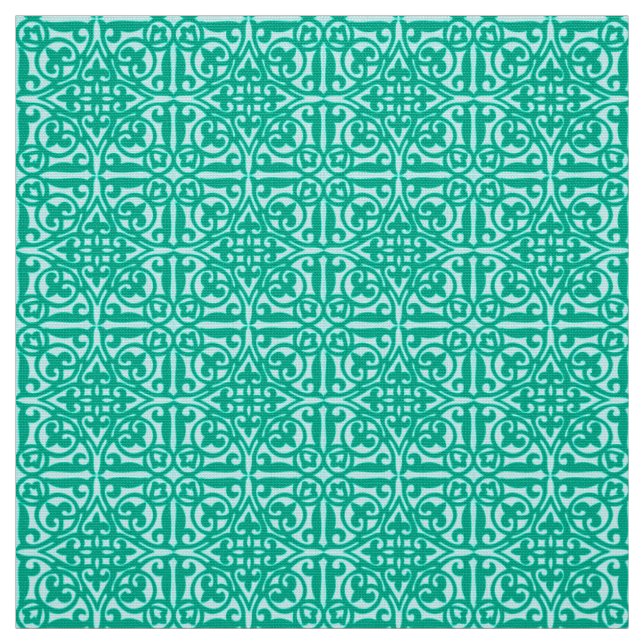 Mediaeval Damask Fleur-de-lis, turquoise & aqua Fabric (Swatch)