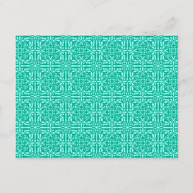 Mediaeval Damask Fleur-de-lis, turquoise & aqua Postcard (Front)
