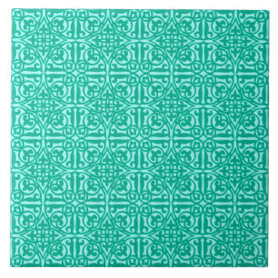 Mediaeval Damask Fleur-de-lis, turquoise & aqua Tile