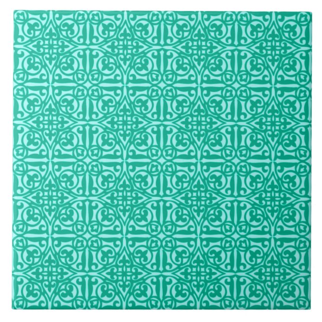 Mediaeval Damask Fleur-de-lis, turquoise & aqua Tile (Front)
