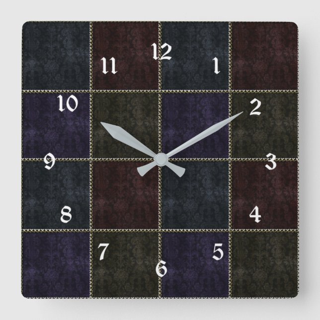 Mediaeval Damask Gold Stitched Block Gothic Clock (Front)