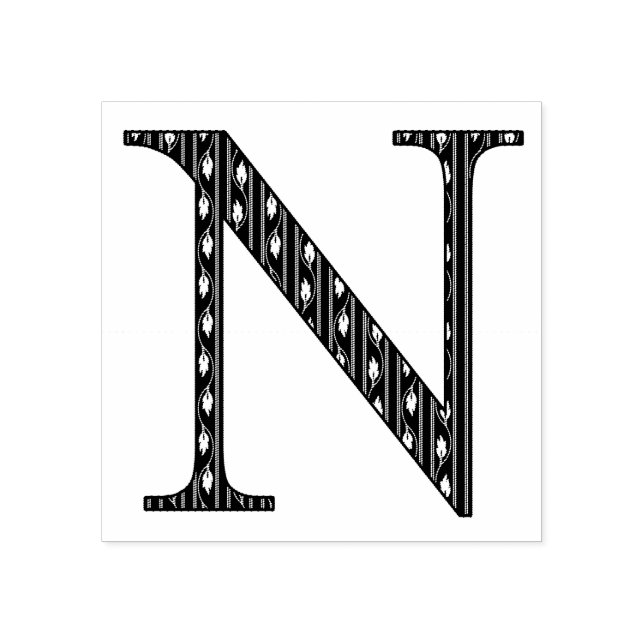 Mediaeval Damask Monogram Letter N Rubber Stamp (Imprint)