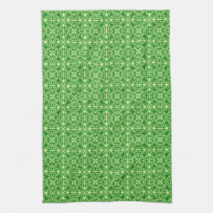Mediaeval Damask pattern, dark pine green Tea Towel