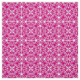 Mediaeval Damask pattern, magenta and white Fabric
