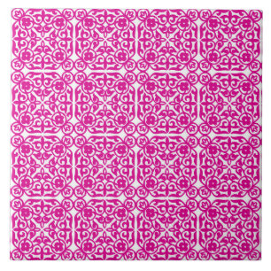 Mediaeval Damask pattern, magenta and white Tile