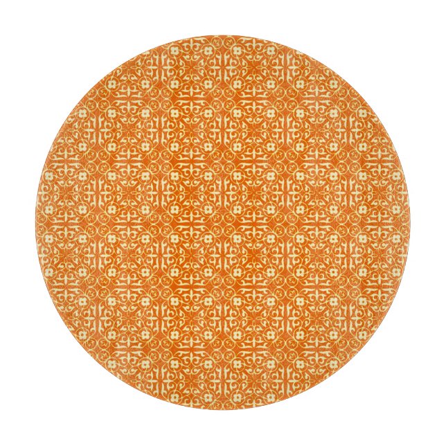 Mediaeval Damask pattern, mandarin orange Cutting Board (Front)