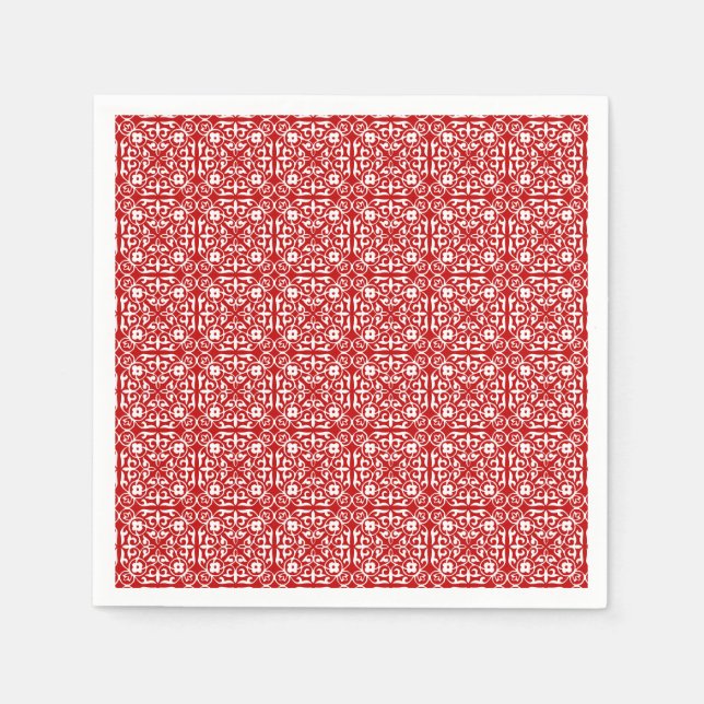 Mediaeval Damask pattern, red and white Napkin (Front)
