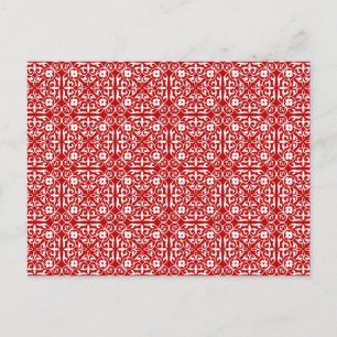 Mediaeval Damask pattern, red and white Postcard