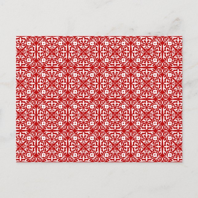Mediaeval Damask pattern, red and white Postcard (Front)