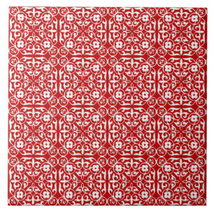Mediaeval Damask pattern, red and white Tile