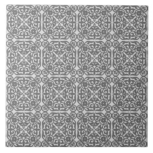 Mediaeval Damask pattern, silver grey Ceramic Tile
