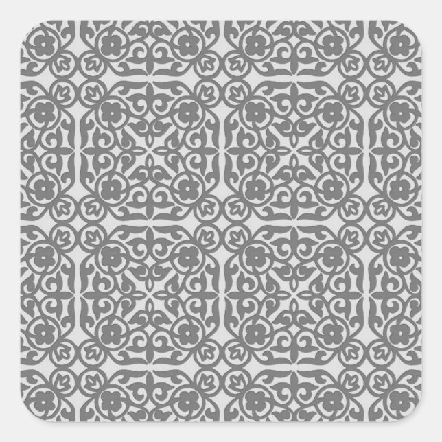 Mediaeval Damask pattern, silver grey Square Sticker (Front)