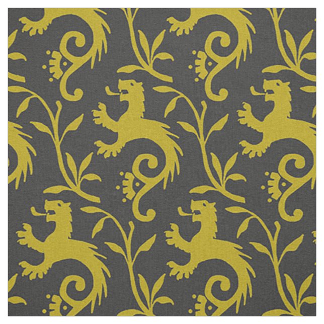 Mediaeval Dande-Lions on Black Fabric (Swatch)