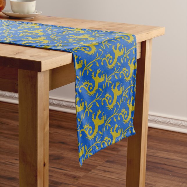 Mediaeval Dande-Lions on Blue Table Runner (In Situ)