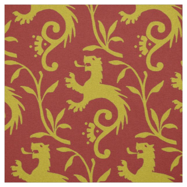 Mediaeval Dande-Lions on Red Fabric (Swatch)