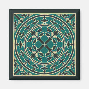 Mediaeval Dark Green Beige Wreath Leaves Romanesqu Magnet